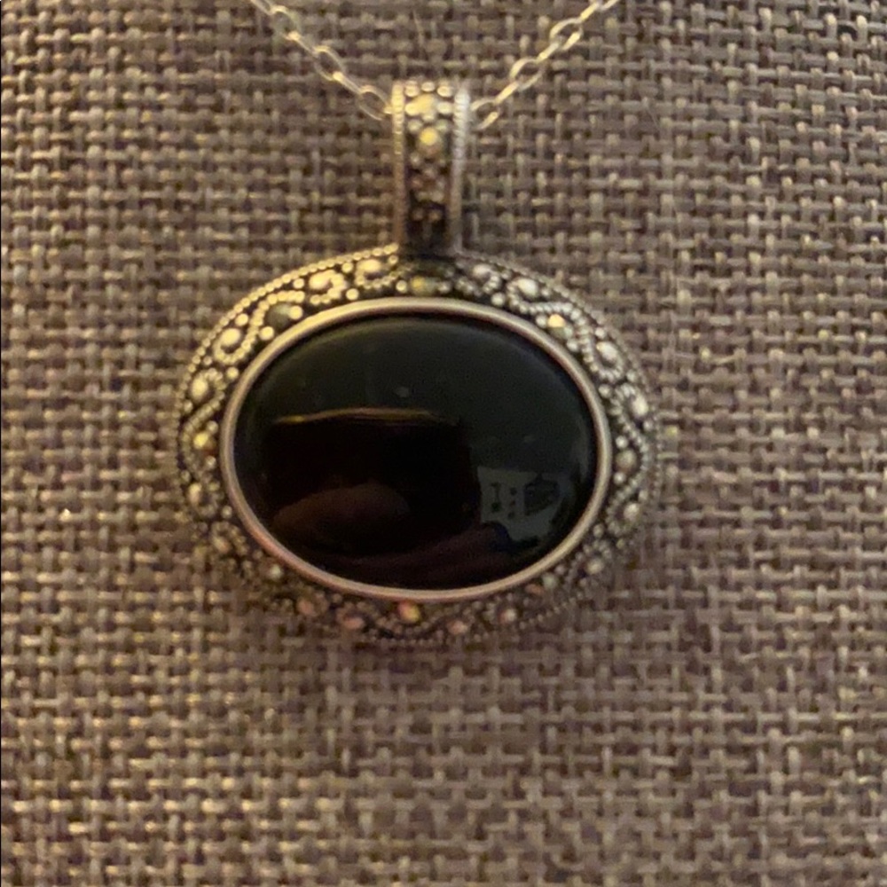 S s black onyx’s end Marcasites stone necklace - Picture 2 of 5